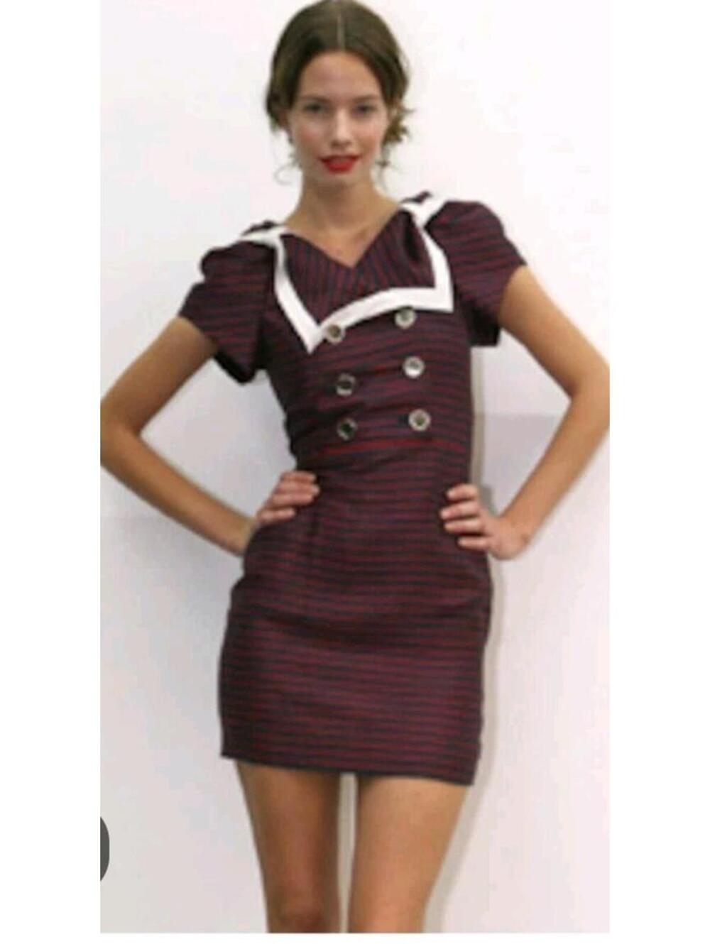 Bensoni Women's Dress Size 6 Vintage Crisscross Nautical Stripes Buttons #CC